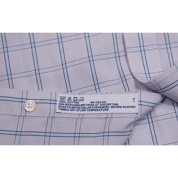 Charles Tyrwhitt Gray Blue Check Non-Iron Tailored Fit Dress Shirt (39) 15.5-33 - Picture 7 of 7
